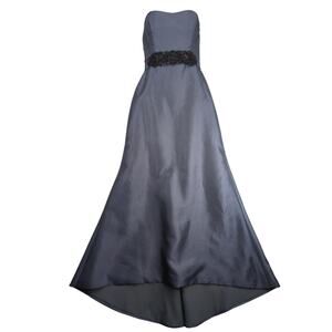 Noir by Lazaro Strapless Evening Gown Maxi Dress Sz 6 Gray Satin Black Beaded